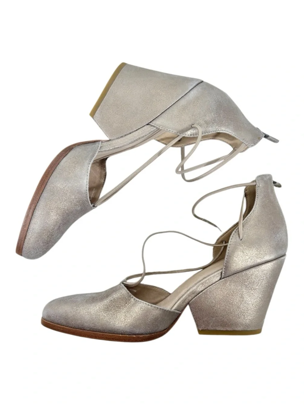 Eileen Fisher Ghillie Metallic Gold Wedge Pumps Size 9